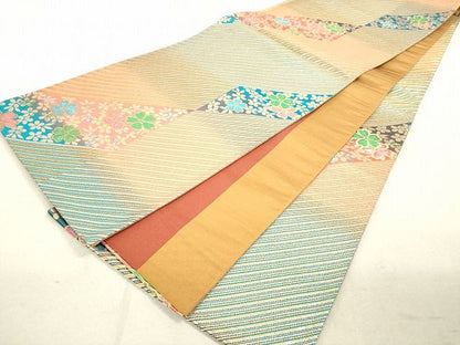 平和屋着物◎六通柄袋帯 斜縞舞桜文 金糸 逸品 DAAH9776tw