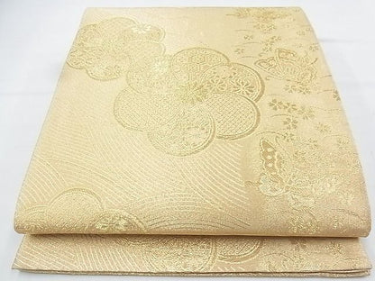 平和屋着物◎佐賀錦 六通柄袋帯 ねじ梅花蝶文 金糸 逸品 BAAJ5543ns