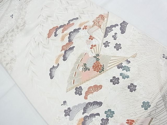 平和屋着物◎六通柄袋帯 唐織 枝垂れ柳扇面文 金銀糸 逸品 BAAJ5170ns