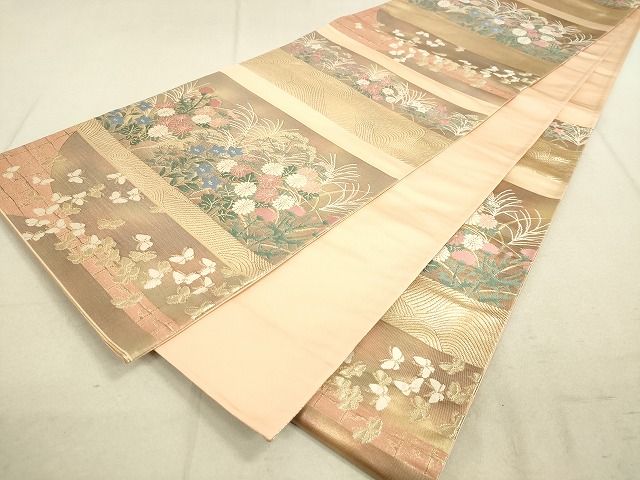 平和屋着物◎六通柄袋帯 舞蝶秋草文 金糸 逸品 DAAH9794tw