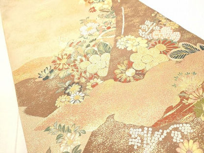 平和屋着物◎六通柄袋帯 草花文 金糸 逸品 DAAH0972cm