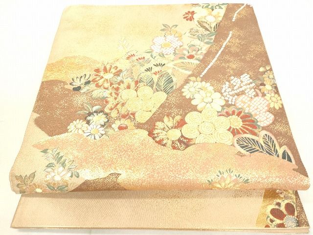 平和屋着物◎六通柄袋帯 草花文 金糸 逸品 DAAH0972cm