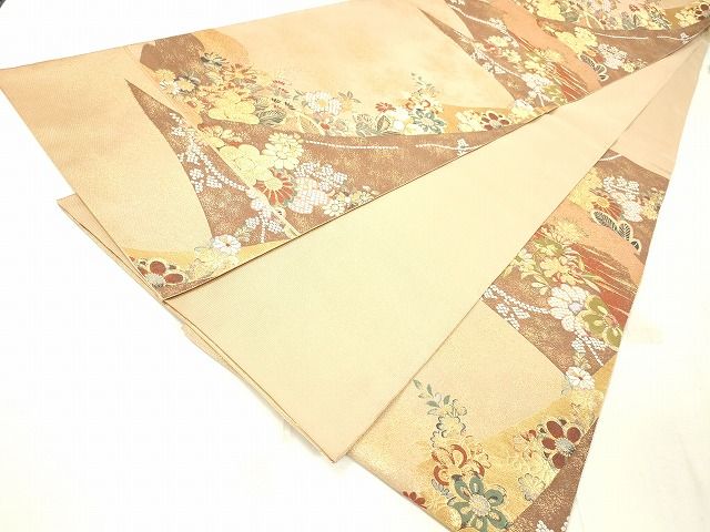平和屋着物◎六通柄袋帯 草花文 金糸 逸品 DAAH0972cm