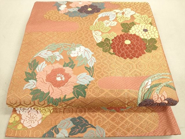 平和屋着物◎六通柄袋帯 唐織 霞花丸文 金糸 逸品 DAAH9791tw