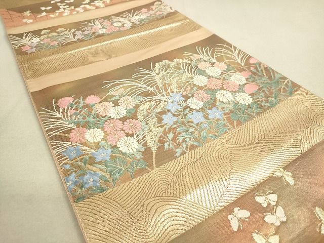平和屋着物◎六通柄袋帯 舞蝶秋草文 金糸 逸品 DAAH9794tw