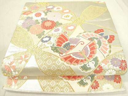 平和屋着物◎六通柄袋帯 舞蝶吉祥草花文 金銀糸 逸品 DAAH0968cm