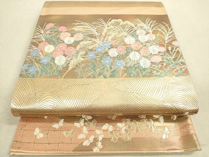 平和屋着物◎六通柄袋帯 舞蝶秋草文 金糸 逸品 DAAH9794tw