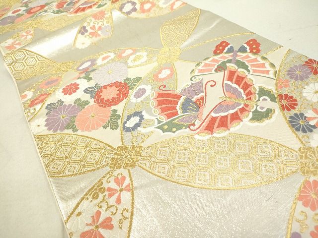 平和屋着物◎六通柄袋帯 舞蝶吉祥草花文 金銀糸 逸品 DAAH0968cm