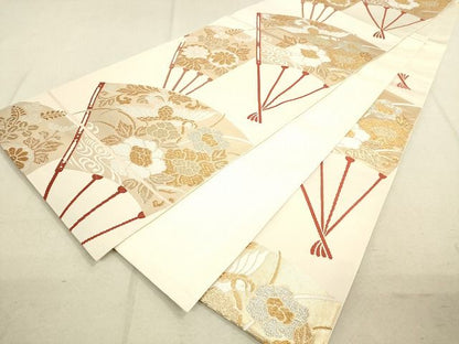 平和屋着物◎六通柄 本袋帯 能衣唐織 扇面鳳凰花文 金銀糸 逸品 DAAH9809tw
