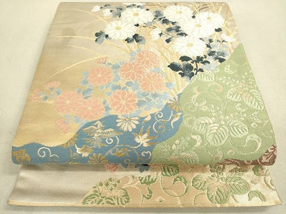 平和屋着物◎六通太鼓柄袋帯 道長草花文 金銀糸 逸品 DAAH9800tw