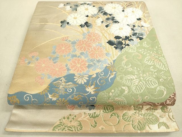 平和屋着物◎六通太鼓柄袋帯 道長草花文 金銀糸 逸品 DAAH9800tw