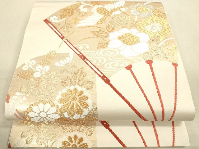 平和屋着物◎六通柄 本袋帯 能衣唐織 扇面鳳凰花文 金銀糸 逸品 DAAH9809tw