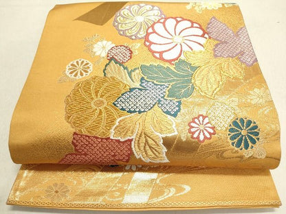 平和屋着物◎六通柄袋帯 唐織 草花文 金糸 逸品 DAAH1410cm