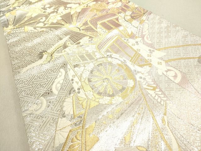 平和屋着物◎六通柄袋帯 飛鶴御所車文 金銀糸 逸品 DAAH1426cm