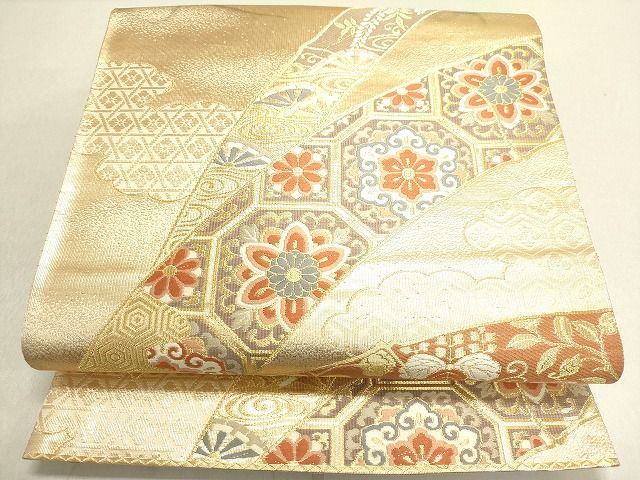 平和屋着物◎六通柄袋帯 草花文 金糸 逸品 DAAH1444cm
