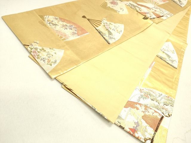 平和屋着物◎六通柄袋帯 風物扇面散し 金糸 引箔 逸品 DAAH1441cm