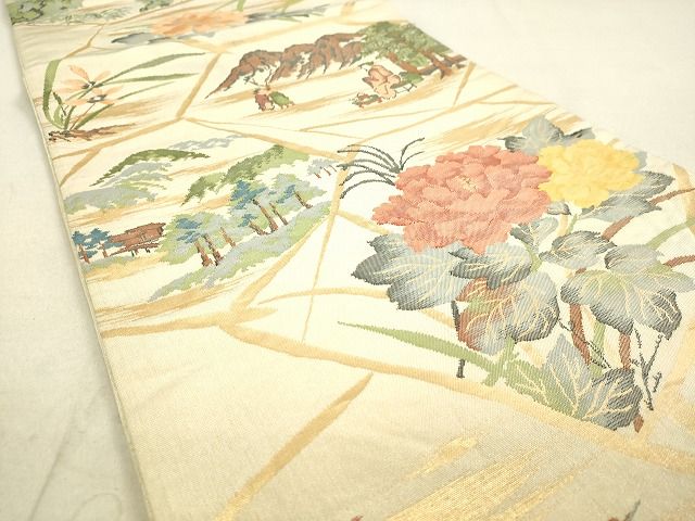 平和屋着物◎六通柄袋帯 人物風景花文 金糸 逸品 DAAH9830tw