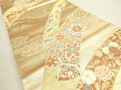 平和屋着物◎六通柄袋帯 草花文 金糸 逸品 DAAH1444cm