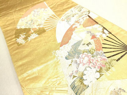 平和屋着物◎六通柄袋帯 風物扇面散し 金糸 引箔 逸品 DAAH1441cm