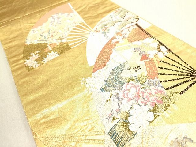平和屋着物◎六通柄袋帯 風物扇面散し 金糸 引箔 逸品 DAAH1441cm