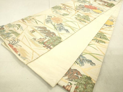 平和屋着物◎六通柄袋帯 人物風景花文 金糸 逸品 DAAH9830tw