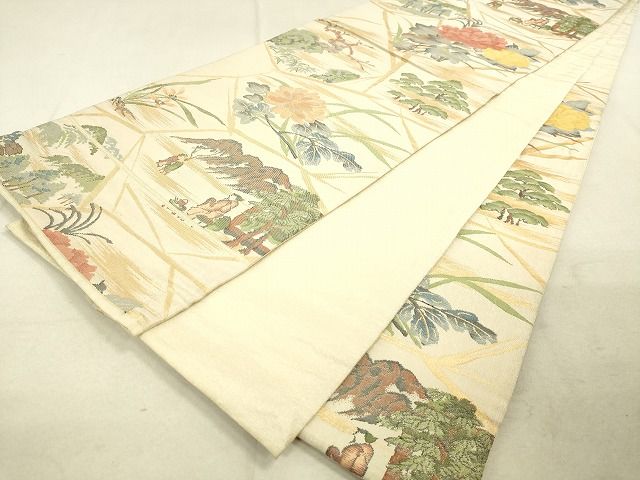 平和屋着物◎六通柄袋帯 人物風景花文 金糸 逸品 DAAH9830tw