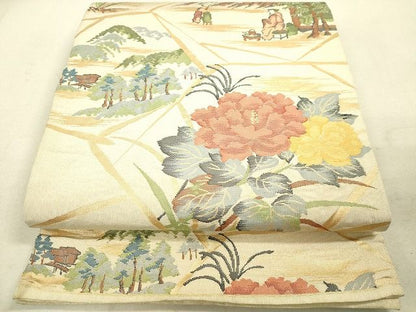 平和屋着物◎六通柄袋帯 人物風景花文 金糸 逸品 DAAH9830tw