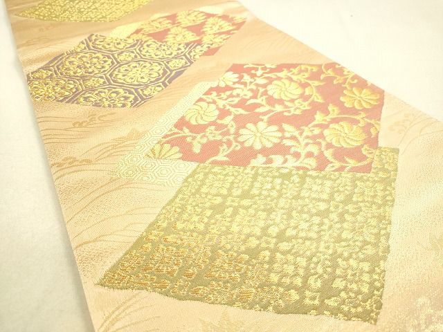 平和屋着物◎六通柄袋帯 名物裂花文 金糸 逸品 DAAH9827tw