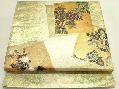 平和屋着物◎太鼓柄袋帯 色紙重ね草花文 金彩 引箔 逸品 DAAH4885yyy