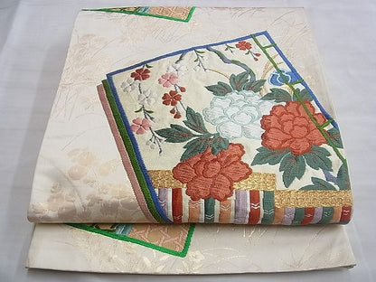 平和屋着物◎六通柄袋帯 唐織 色紙籬花文 金糸 逸品 BAAJ1151du