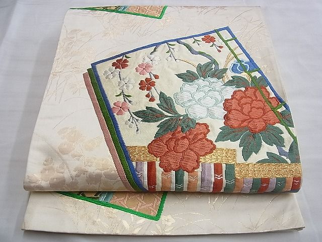 平和屋着物◎六通柄袋帯 唐織 色紙籬花文 金糸 逸品 BAAJ1151du