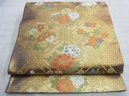 平和屋着物■六通柄袋帯 唐織 菱天井花文 金糸 逸品 BAAJ1276du
