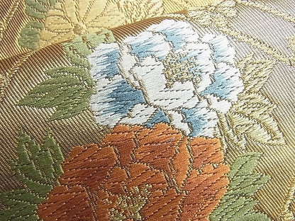 平和屋着物■六通柄袋帯 唐織 菱天井花文 金糸 逸品 BAAJ1276du