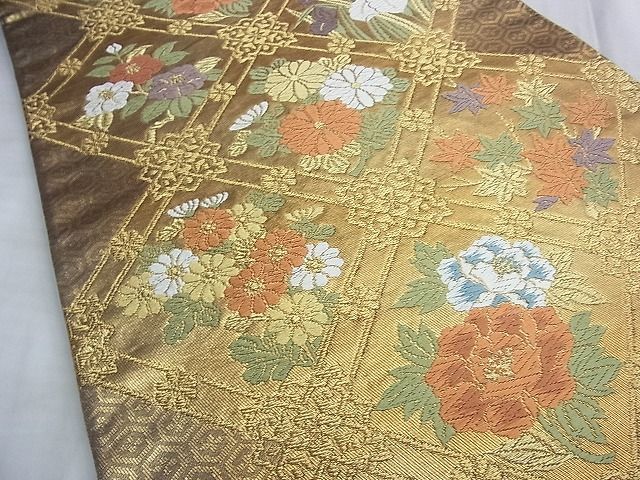 平和屋着物■六通柄袋帯 唐織 菱天井花文 金糸 逸品 BAAJ1276du