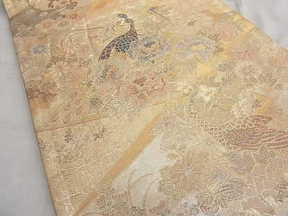 平和屋着物■佐賀錦 六通柄袋帯 孔雀四季花文 金糸 逸品 BAAJ1309du
