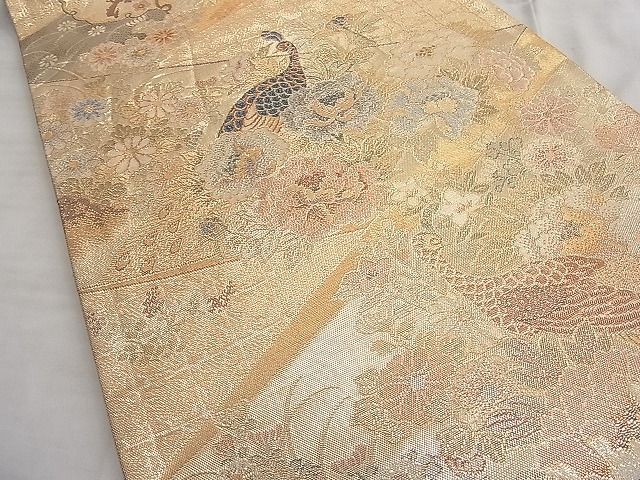 平和屋着物■佐賀錦 六通柄袋帯 孔雀四季花文 金糸 逸品 BAAJ1309du