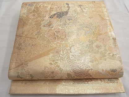 平和屋着物■佐賀錦 六通柄袋帯 孔雀四季花文 金糸 逸品 BAAJ1309du