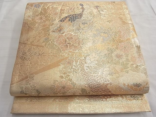 平和屋着物■佐賀錦 六通柄袋帯 孔雀四季花文 金糸 逸品 BAAJ1309du