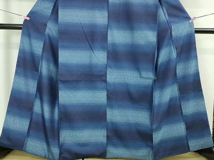 平和屋本店■超希少　日本工芸会正会員　秋山眞和　綾の手紬　手織　本藍染　逸品　DZAA6039kh5