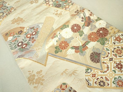 平和屋着物◎六通柄袋帯 唐織 絵本重典雅文 金糸 逸品 DAAG5454jm