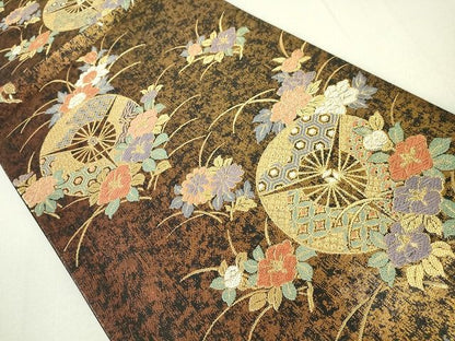 平和屋着物◎六通柄袋帯 唐織 吉祥花車文 金糸 引箔 逸品 DAAG5473jm
