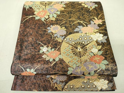 平和屋着物◎六通柄袋帯 唐織 吉祥花車文 金糸 引箔 逸品 DAAG5473jm