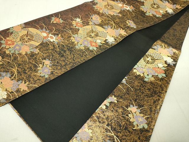平和屋着物◎六通柄袋帯 唐織 吉祥花車文 金糸 引箔 逸品 DAAG5473jm