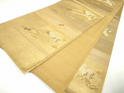 平和屋着物◎六通柄袋帯 片輪車風景花文 金銀糸 引箔 逸品 DAAH0350ya