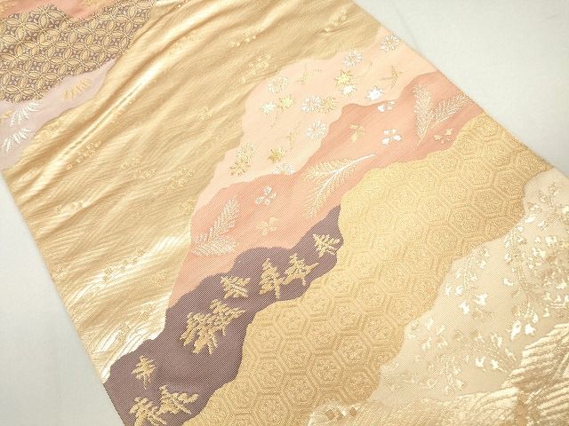 平和屋着物◎六通柄袋帯　道長花文　金銀糸　逸品　DAAH0349ya