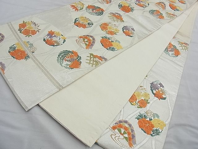 平和屋着物◎六通柄袋帯 立涌鳥獣花丸文 金銀糸 逸品 BAAI6662di