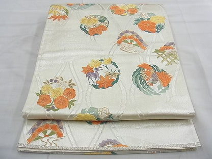 平和屋着物◎六通柄袋帯 立涌鳥獣花丸文 金銀糸 逸品 BAAI6662di