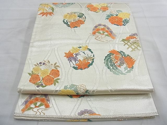 平和屋着物◎六通柄袋帯 立涌鳥獣花丸文 金銀糸 逸品 BAAI6662di