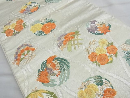 平和屋着物◎六通柄袋帯 立涌鳥獣花丸文 金銀糸 逸品 BAAI6662di