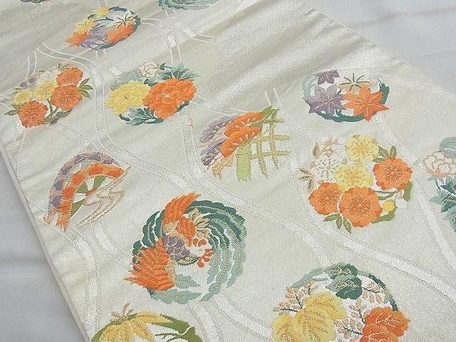 平和屋着物◎六通柄袋帯 立涌鳥獣花丸文 金銀糸 逸品 BAAI6662di